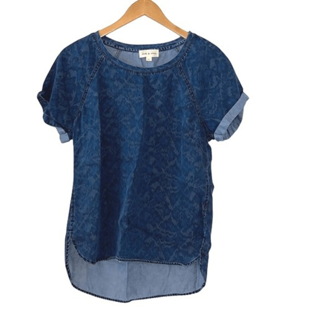 Cloth & Stone‎ Tencel Top Womens Small Blue Animal Print High-Low Raglan Cuffed